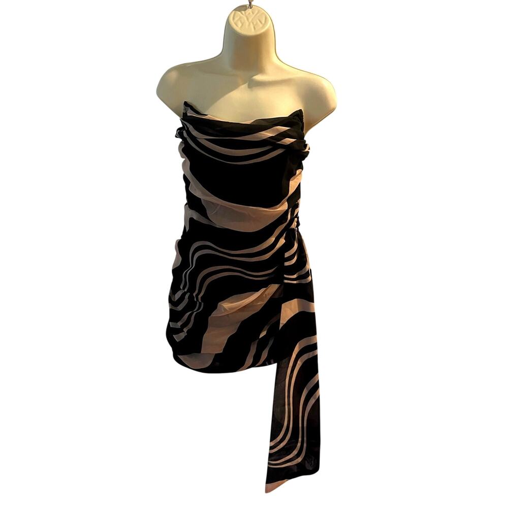 PRETTYLITTLETHINGS, BLACK AND TAN, SIZE 6, MINI DRESS